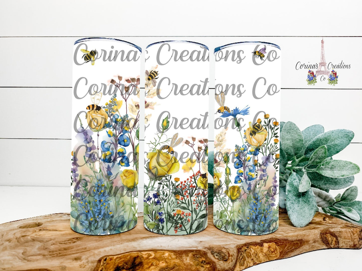 Bees with Watercolor Flowers 20 oz. Stainless Steel Sublimation Tumbler