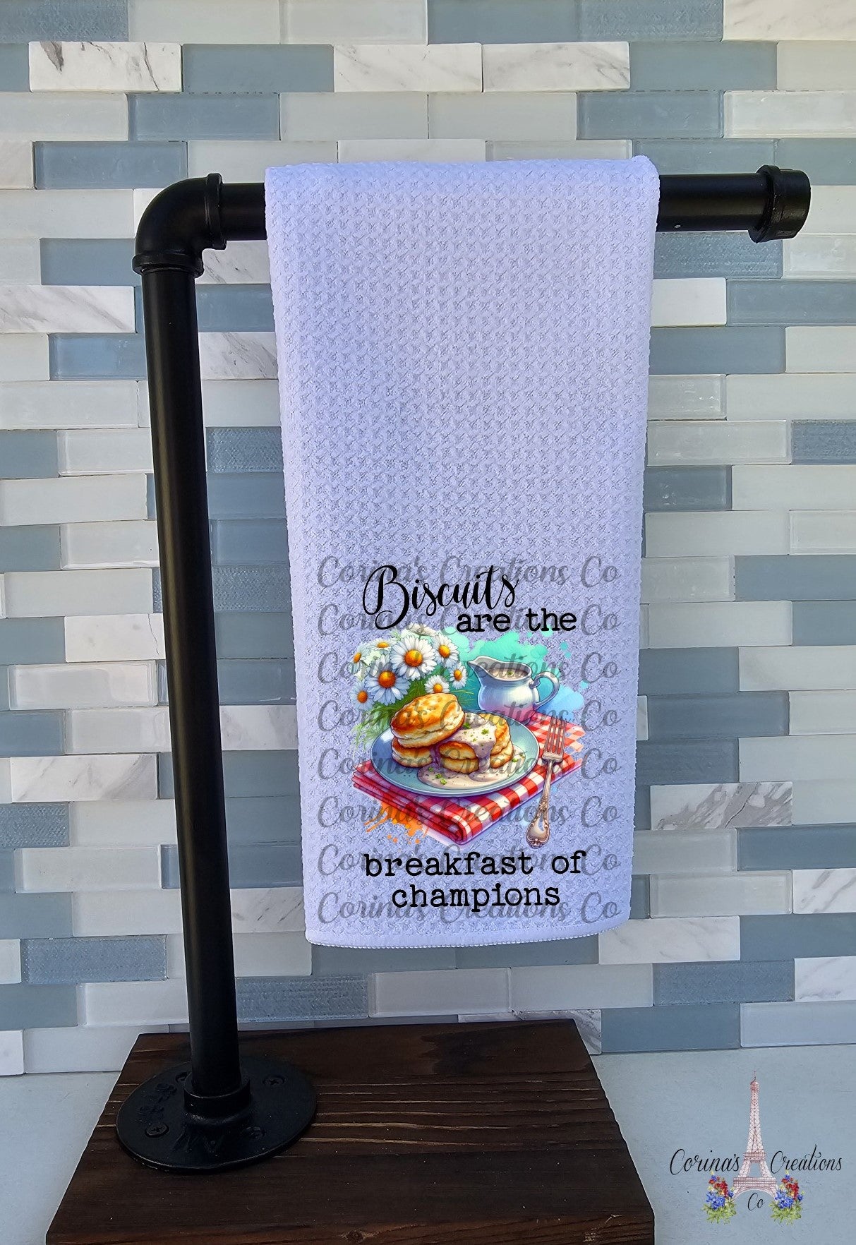 Biscuits Are The Breakfast Of Champions Waffle Weave Towel