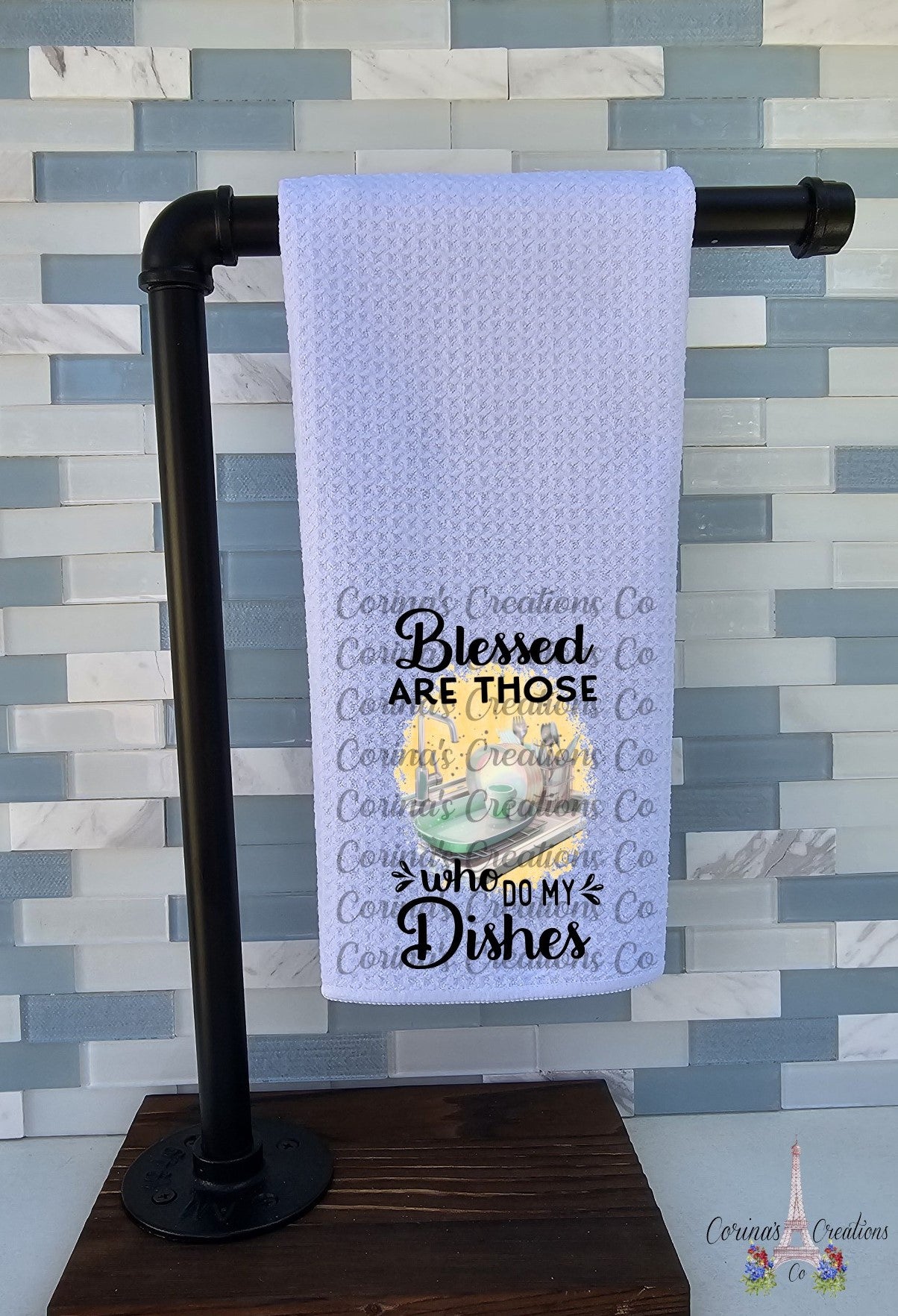 Blessed Are Those Who Do My Dishes Waffle Weave Towel