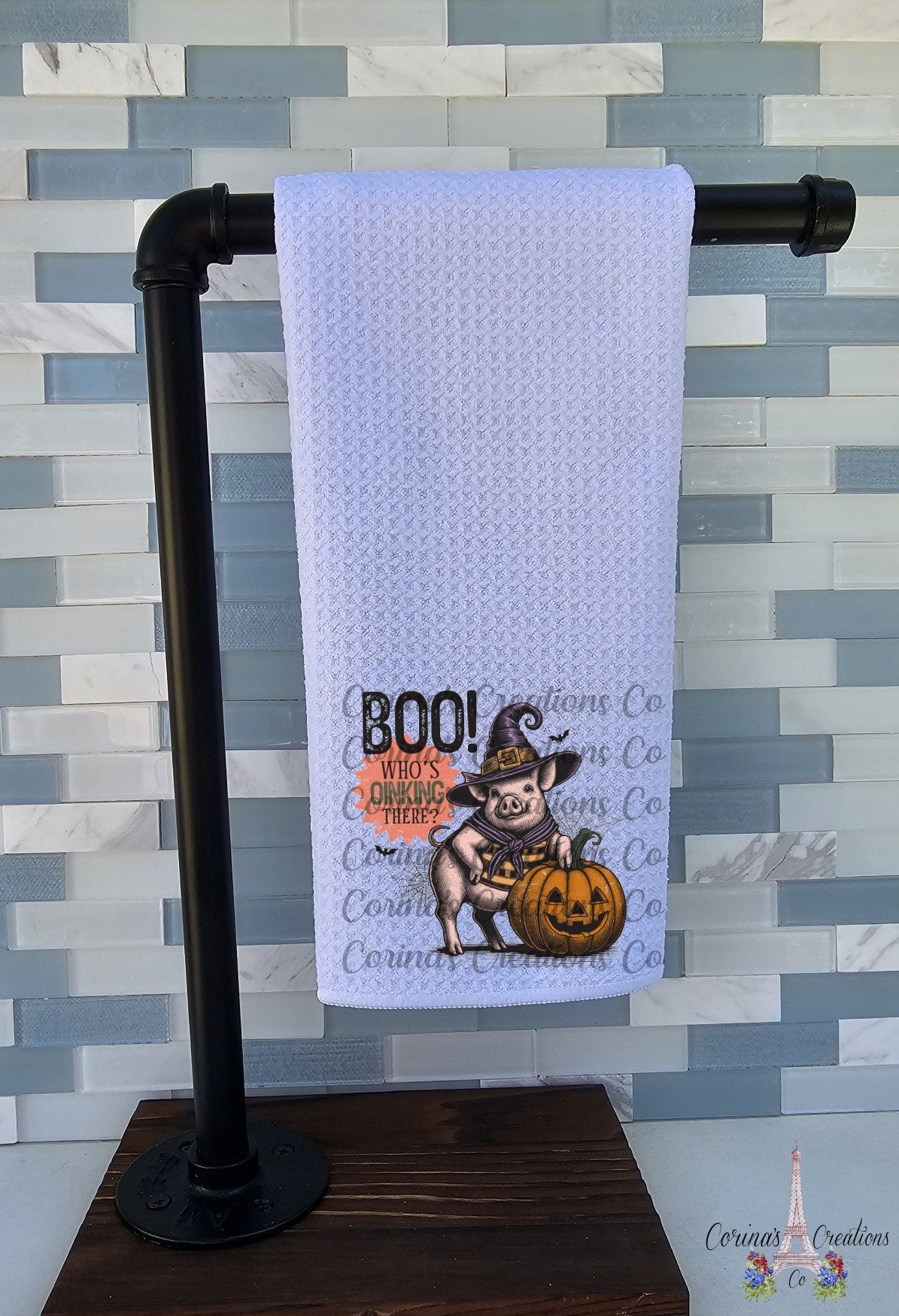 Boo Who's Oinkin There Waffle Weave Towel