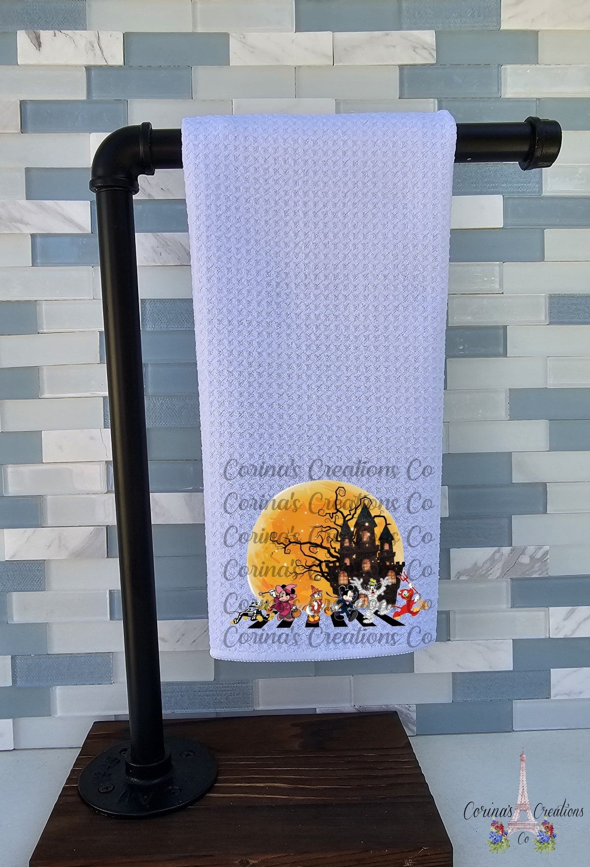 Cartoon Abbey Road Halloween Waffle Weave Towel