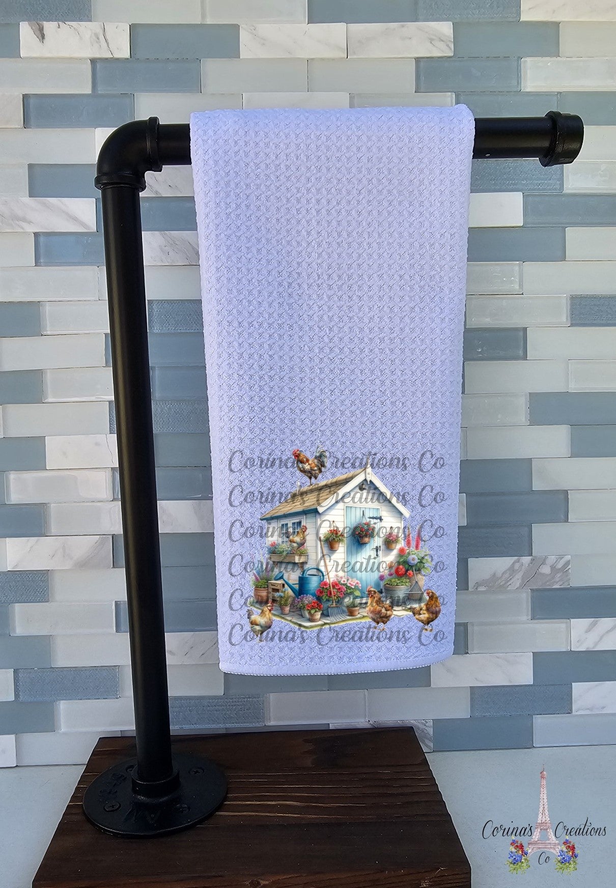 Chicken Coop Waffle Weave Towel