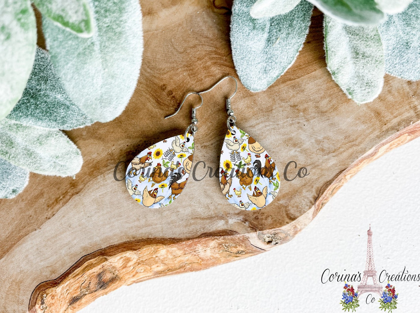 Chickens Sublimated Teardrop Earrings