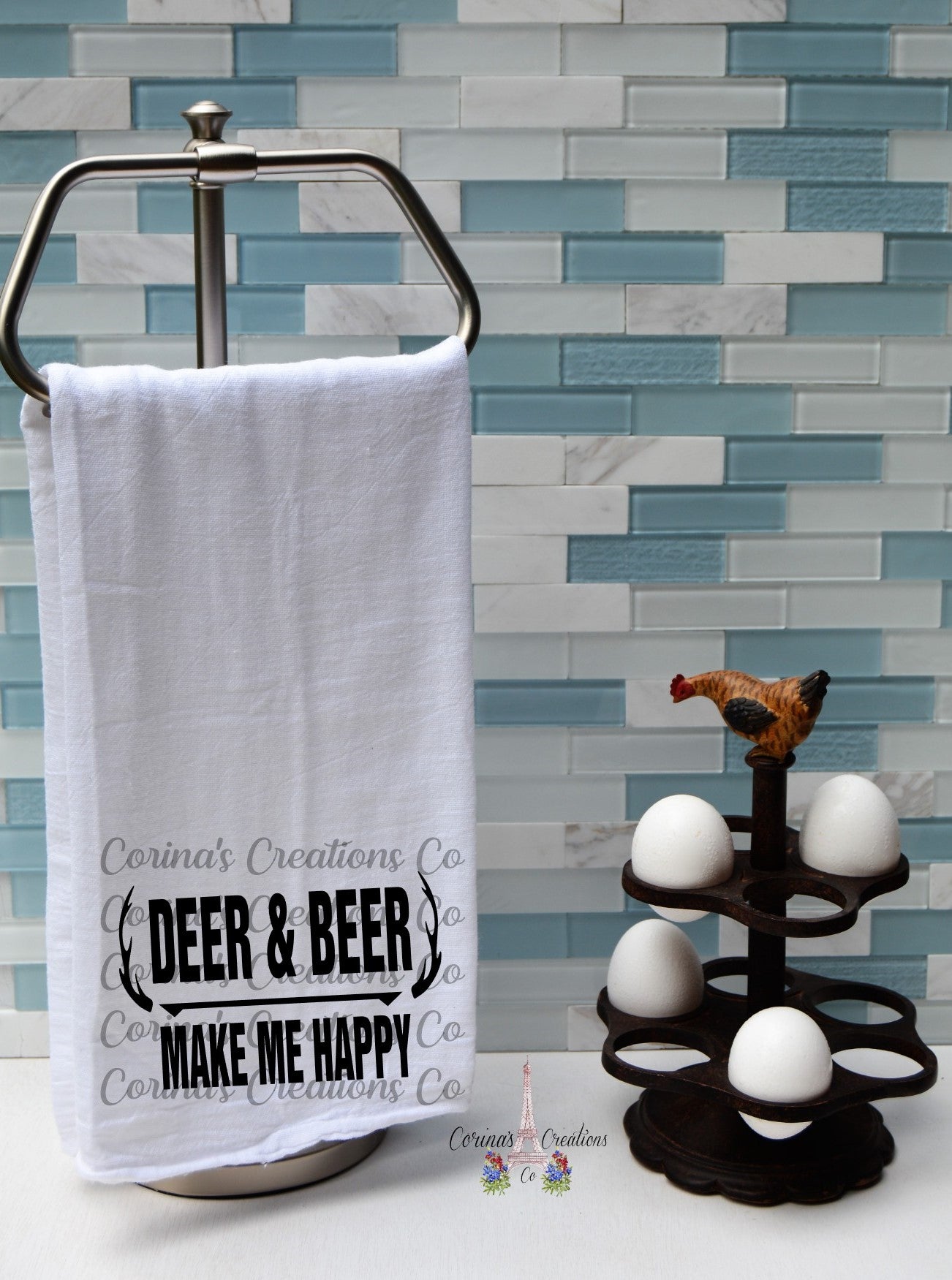 Deer and Beer Make Me Happy Flour Sack/Tea Towel