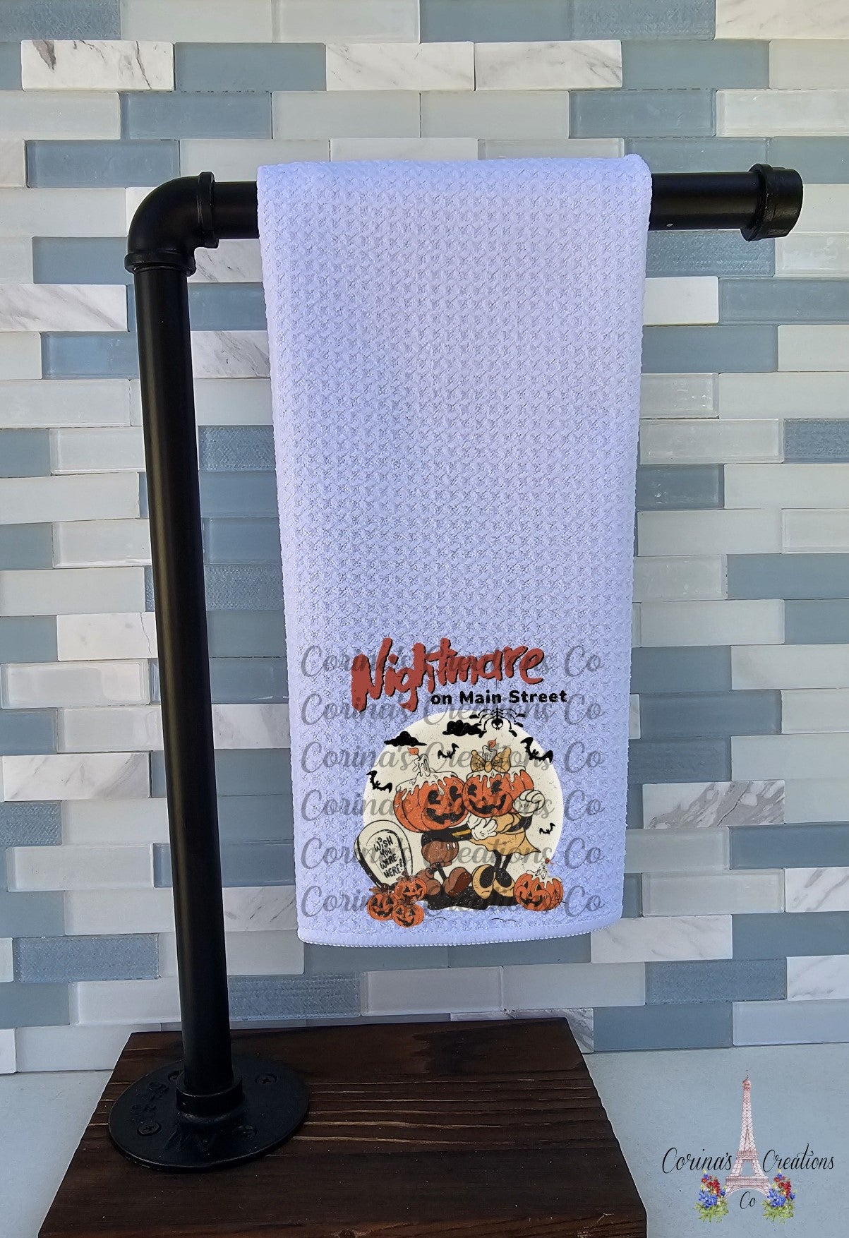 Nightmare on Main Street Pumpkin Mouse Waffle Weave Towel