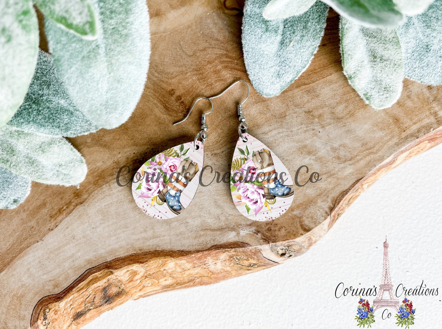 Patriotic Boots Sublimated Teardrop Earrings