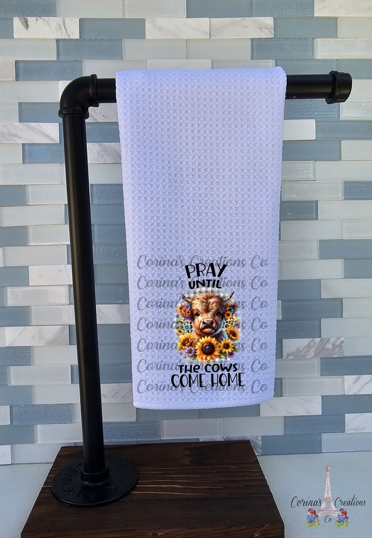 Pray Until the Cows Come Home Waffle Weave Towel