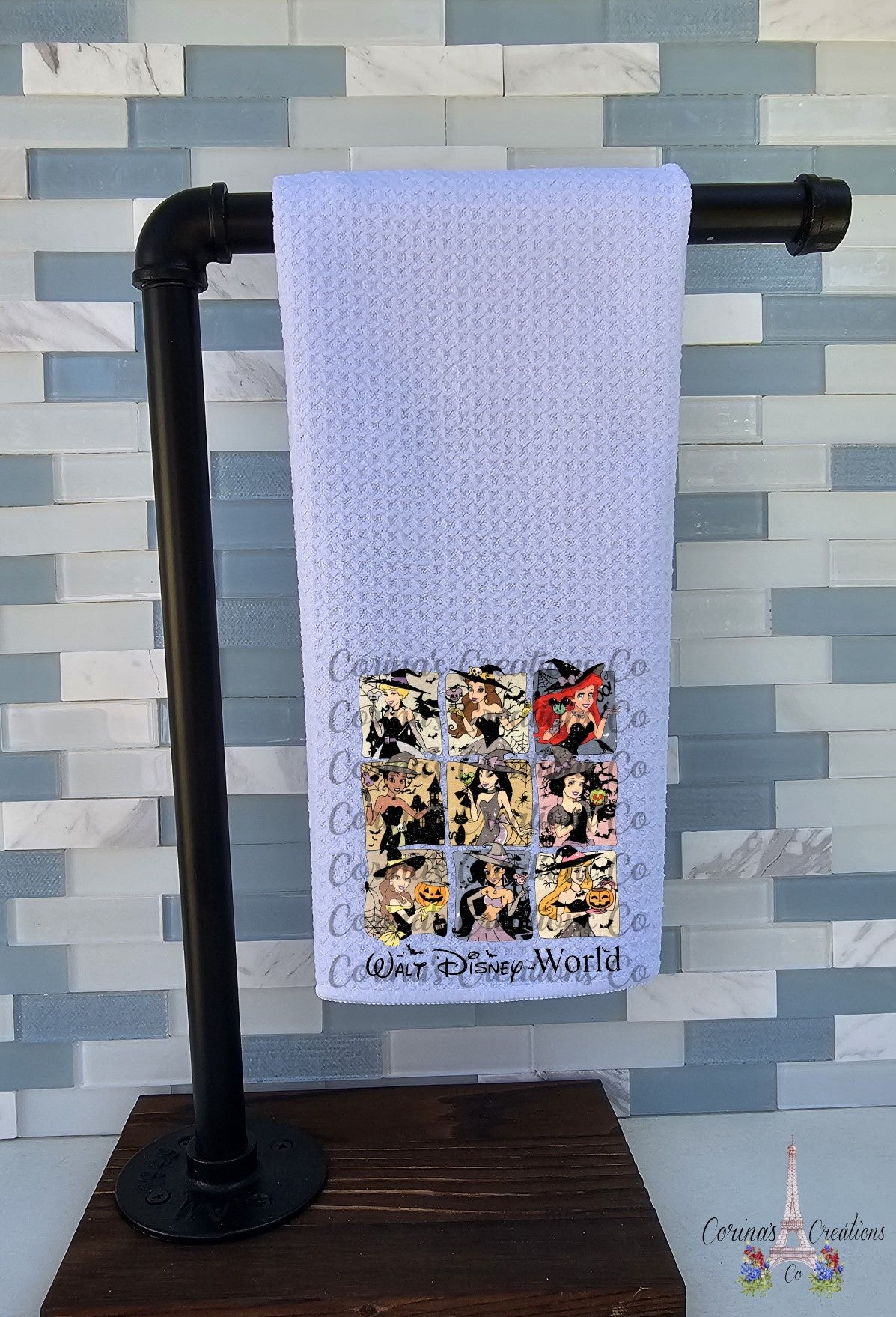 Princess Halloween Squares Waffle Weave Towel