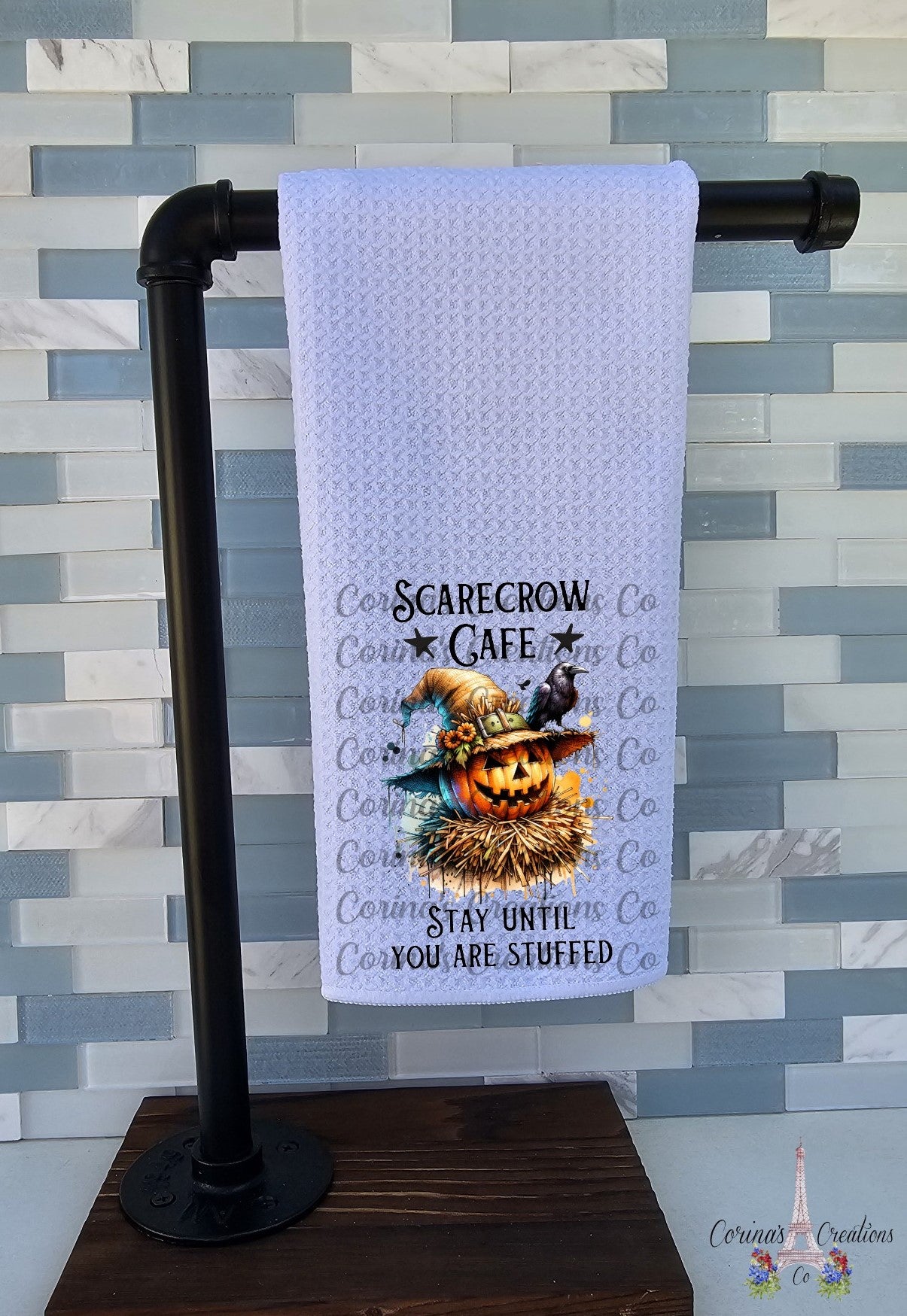 Scarecrow Cafe Stay Until You Are Stuffed Waffle Weave Towel