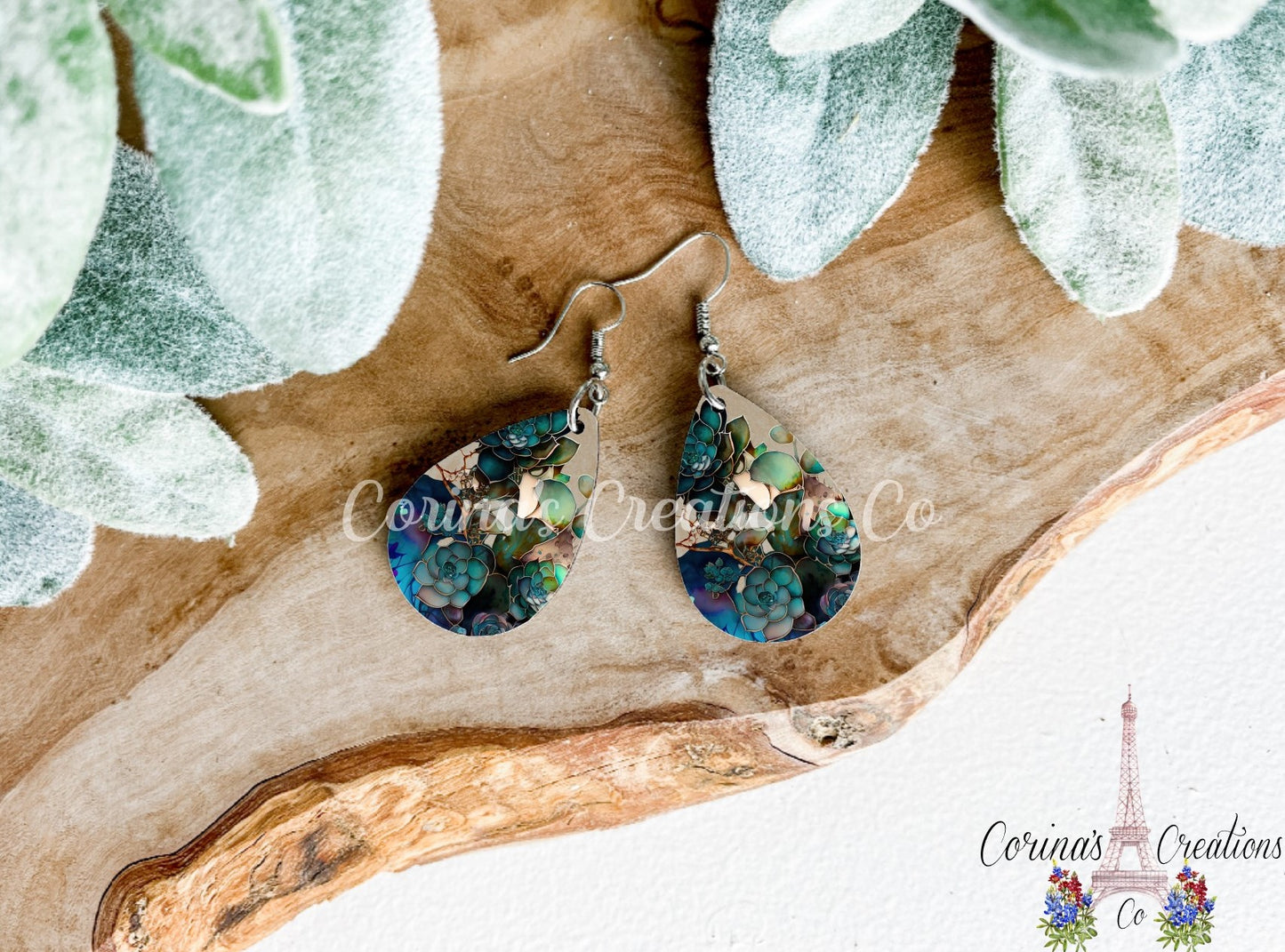 Succulent Sublimated Teardrop Earrings