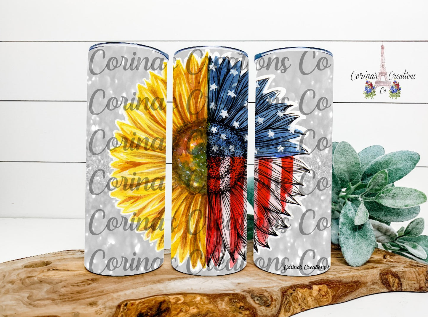 Sunflower American Flag 20 oz. Stainless Steel Sublimation Tumbler