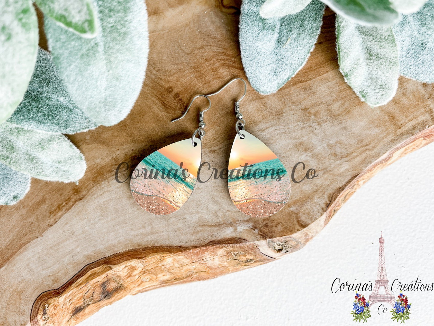 Sunset Beach Sublimated Teardrop Earrings