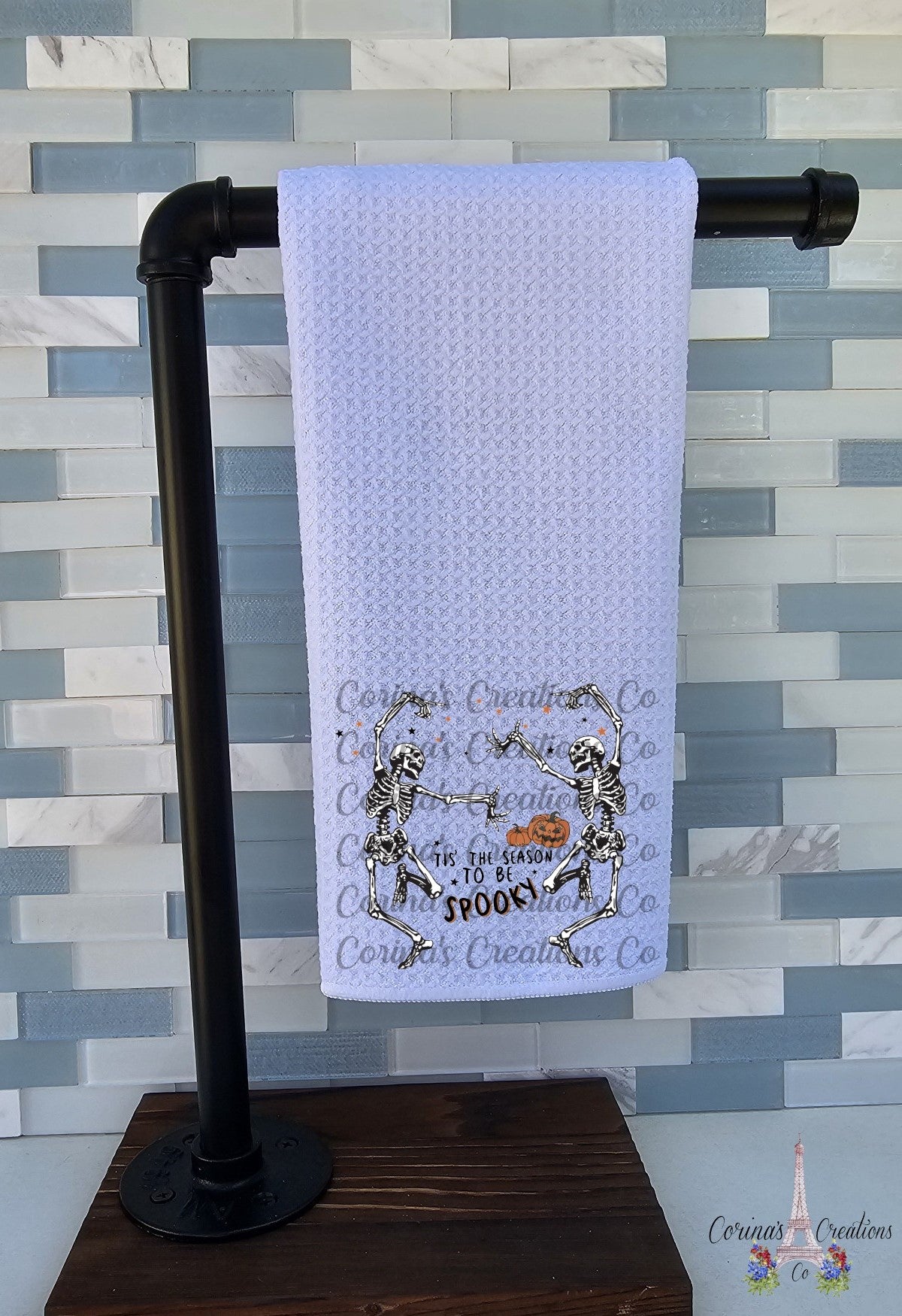 Tis The Season To Be Spooky Skeleton Waffle Weave Towel