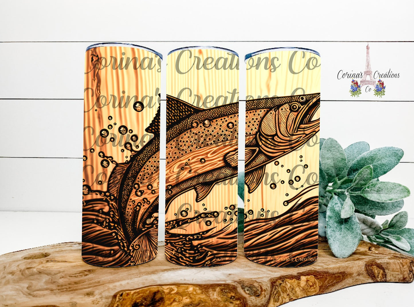Trout Woodgrain 20 oz. Stainless Steel Sublimation Tumbler