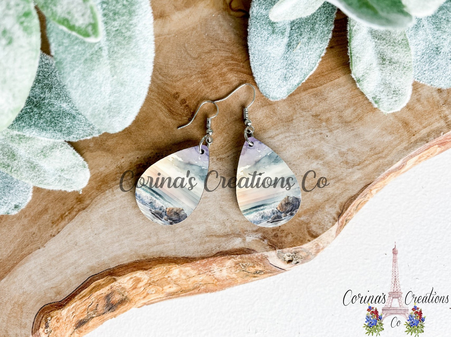 Watercolor Beach Sublimated Teardrop Earrings