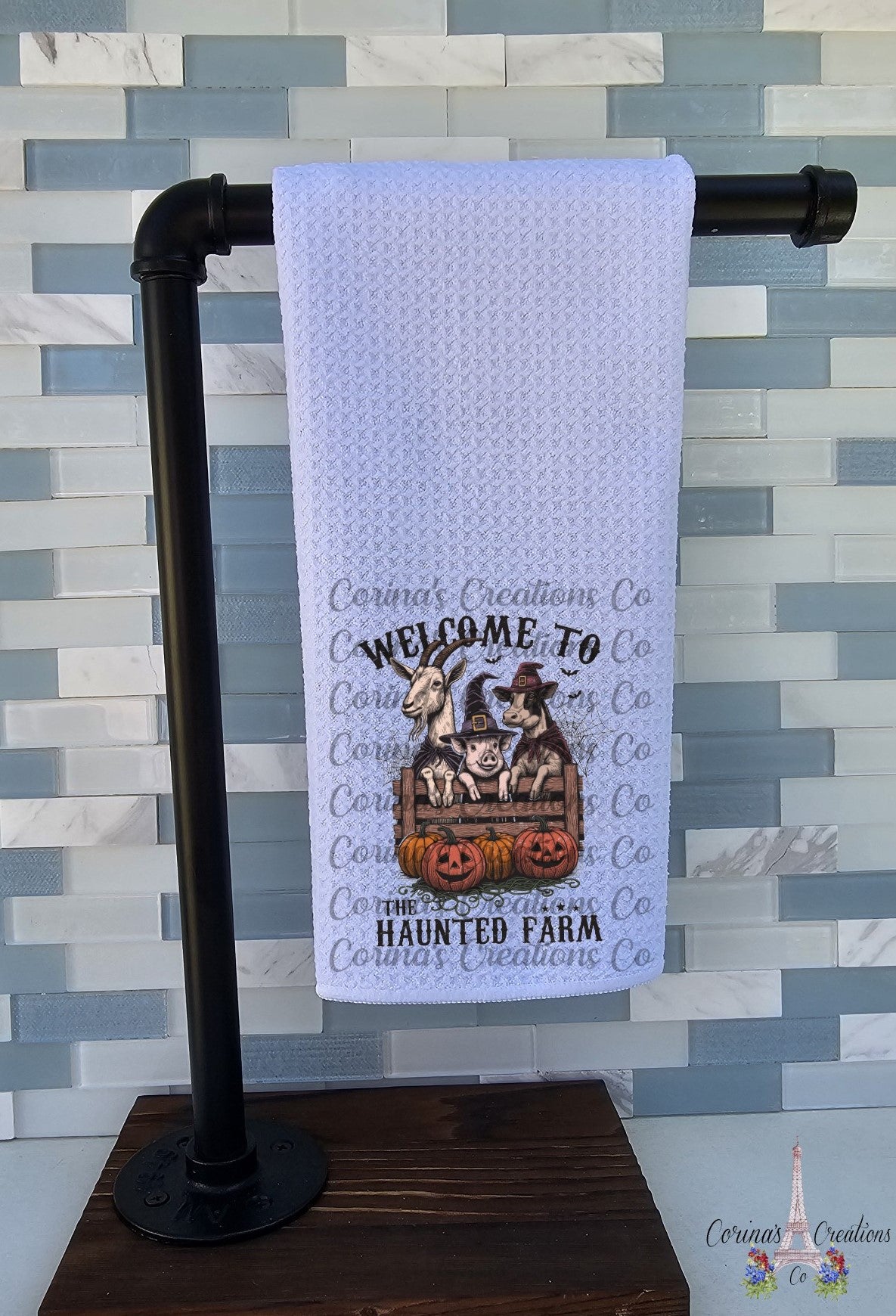 Welcome To The Haunted Farm Waffle Weave Towel