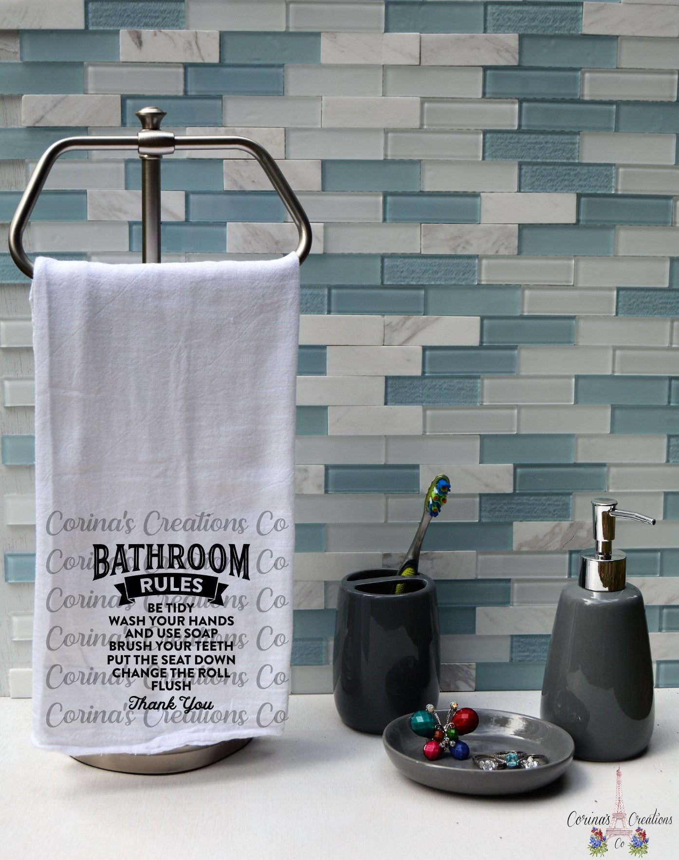 Bathroom Rules Flour Sack/Tea Towel