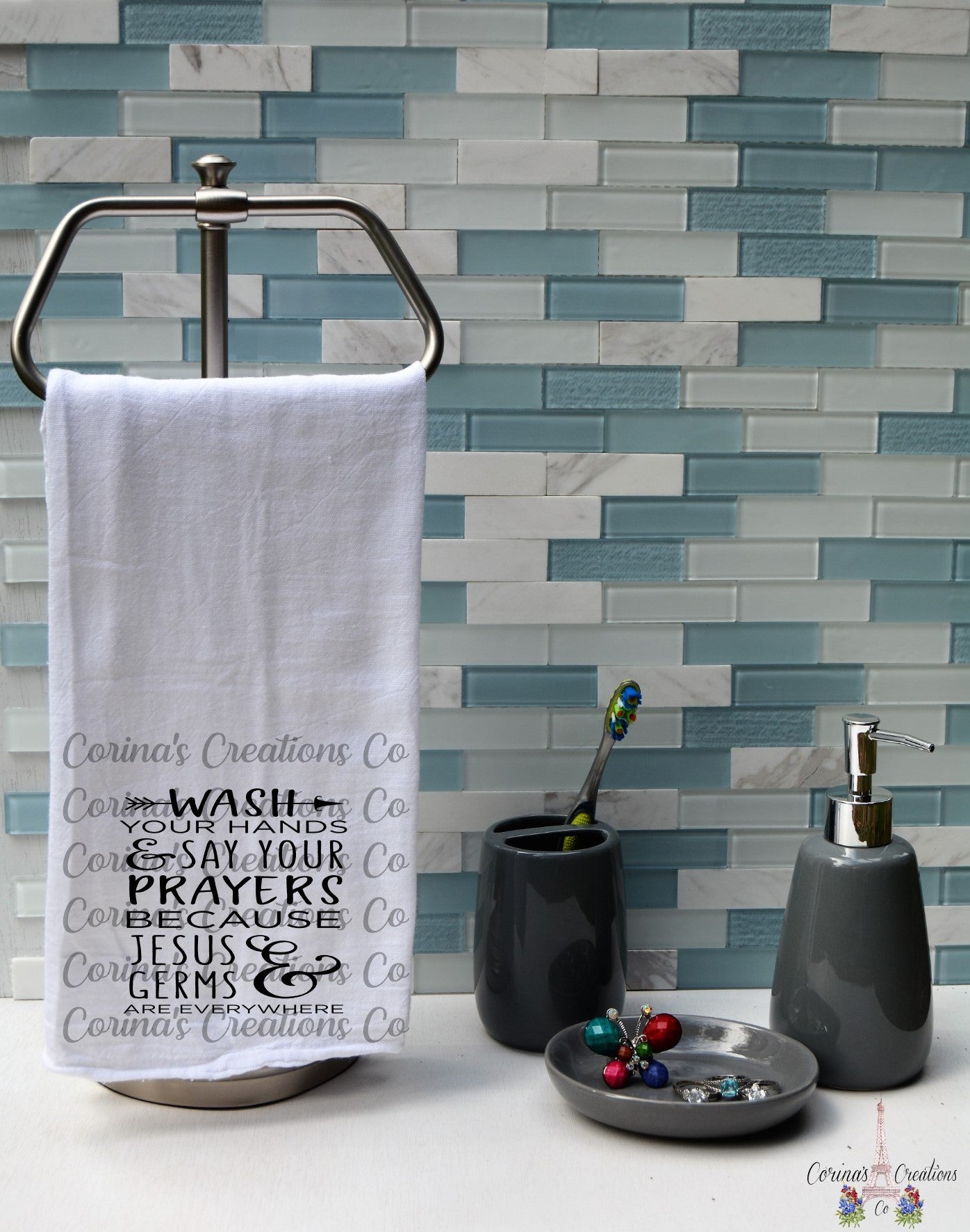 Wash Your Hands And Say Your Prayers Flour Sack/Tea Towel