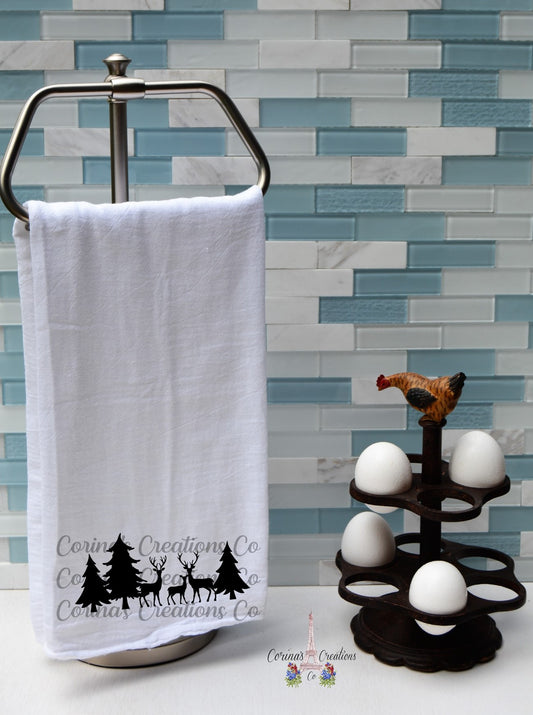 3 Trees and 3 Deer Flour Sack/Tea Towel