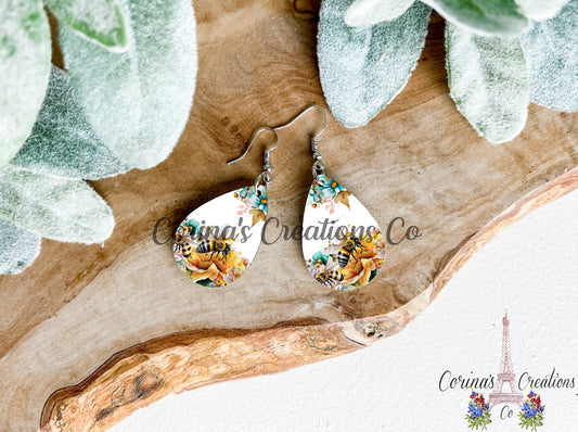 Bee Sublimated Teardrop Earrings