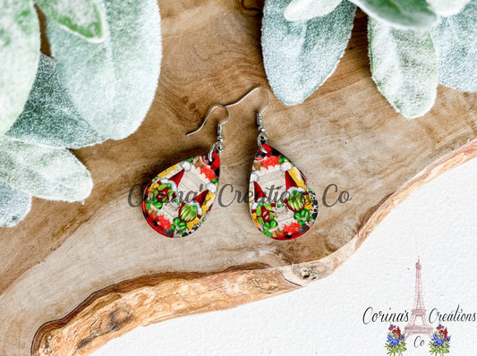 Christmas Gnomes Sublimated Teardrop Earrings