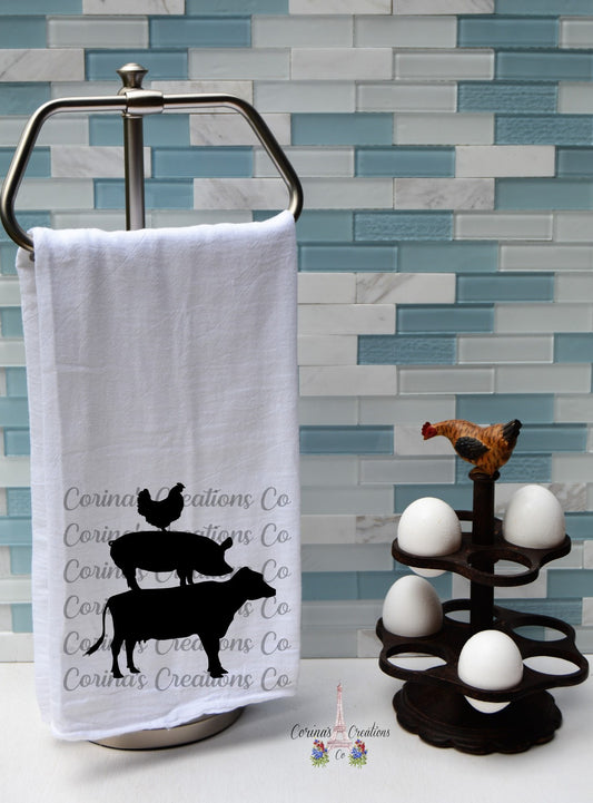 Cow, Pig, Rooster Flour Sack/Tea Towel