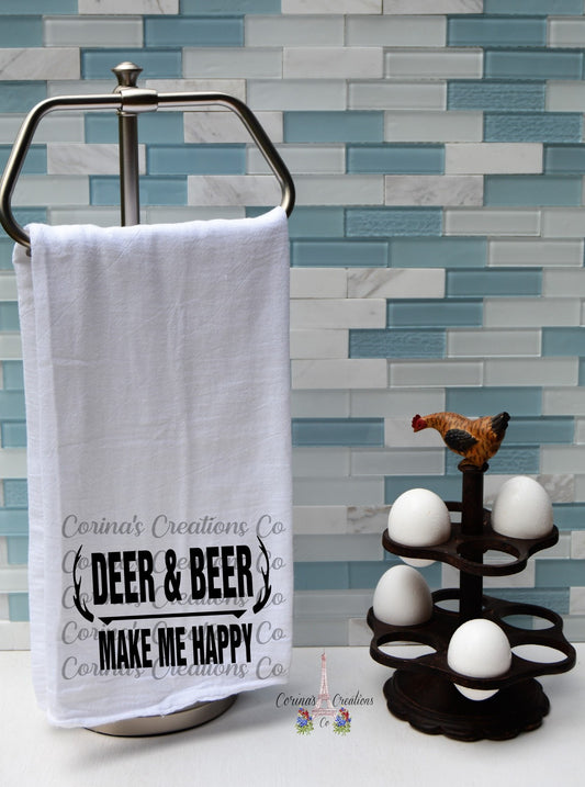 Deer and Beer Make Me Happy Flour Sack/Tea Towel