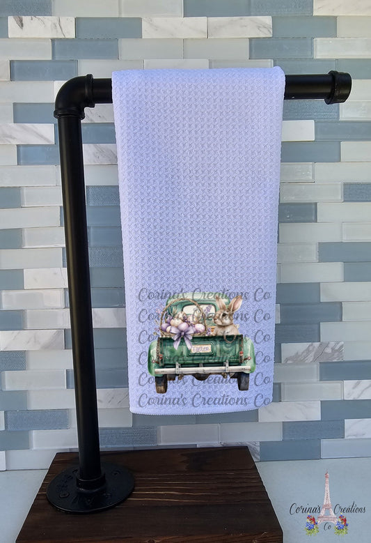 Easter Bunny Truck Waffle Weave Towel