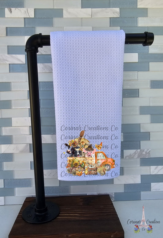 Fall Animals In Truck Waffle Weave Towel