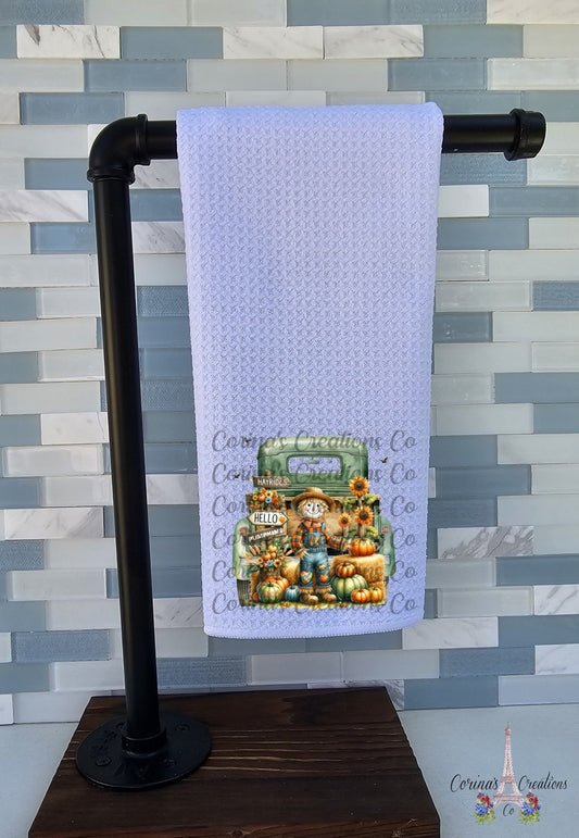 Fall Scarecrow Vintage Truck Waffle Weave Towel