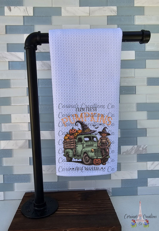 Farm Fresh Pumpkins With Scarecrow Free Delivery Waffle Weave Towel