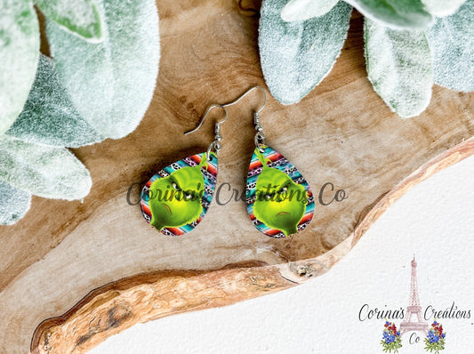 The Green One Serape Sublimated Teardrop Earrings