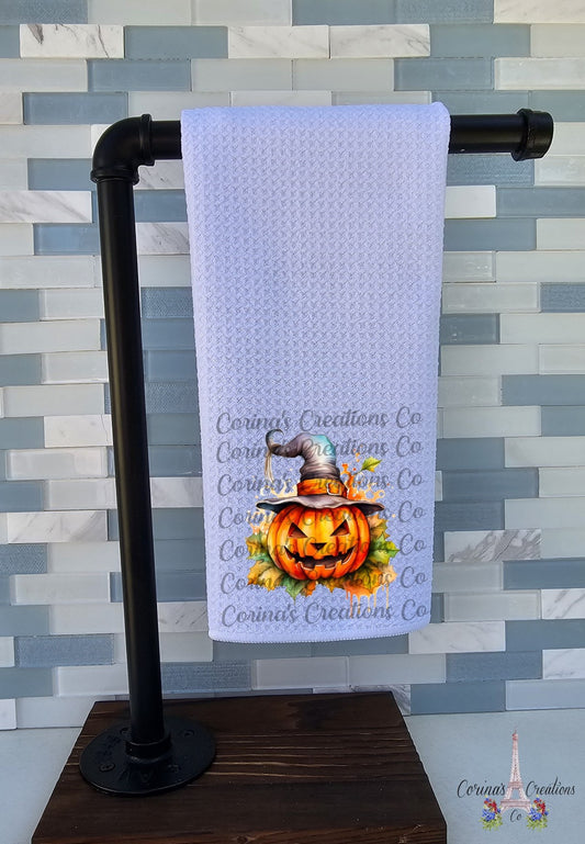 Halloween Pumpkin Waffle Weave Towel