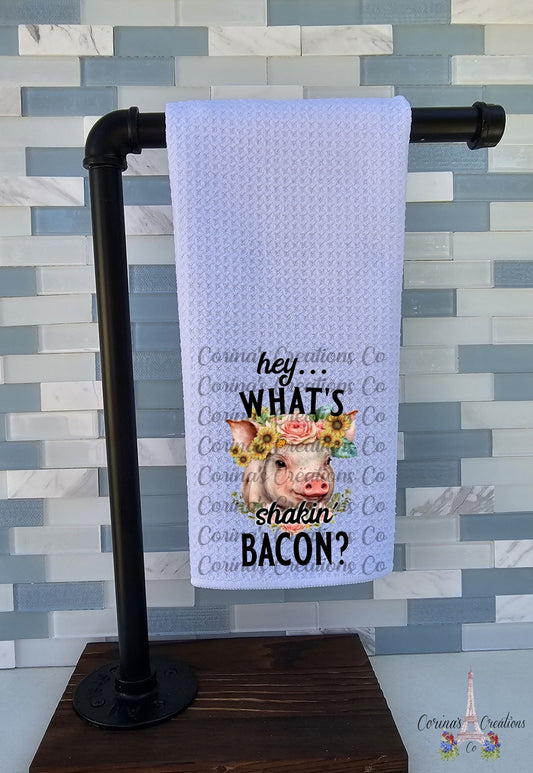 Hey What's Shakin Bacon? Waffle Weave Towel