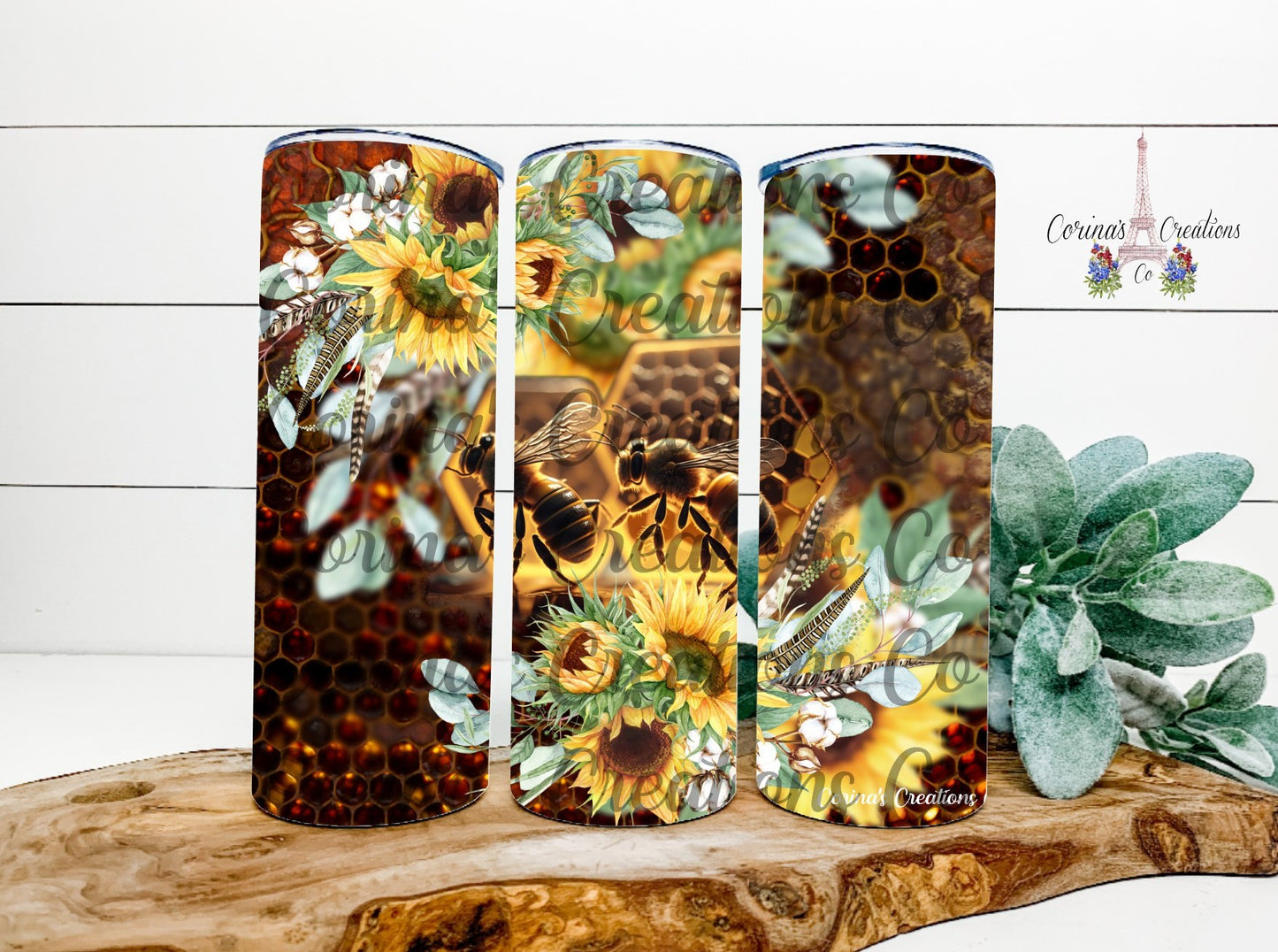 Honeycomb With Sunflowers 20 oz. Stainless Steel Sublimation Tumbler