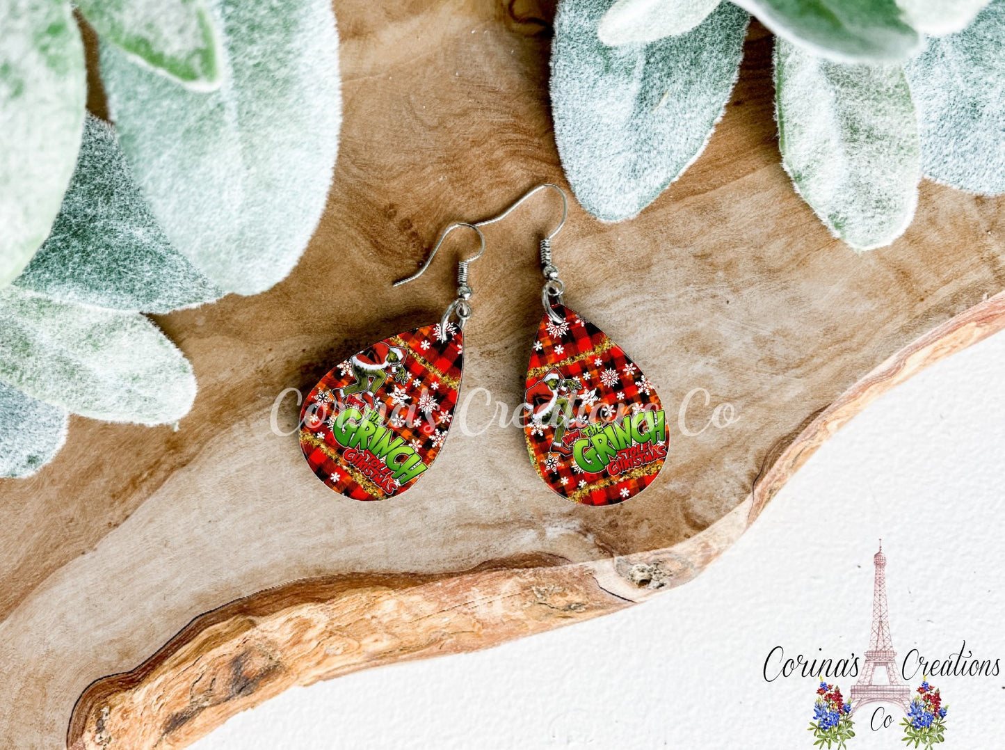 How The Green One Stole Christmas Sublimated Teardrop Earrings