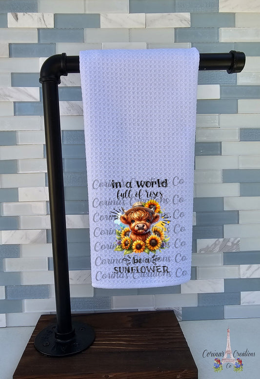 In A World Full Of Roses Be A Sunflower Waffle Weave Towel