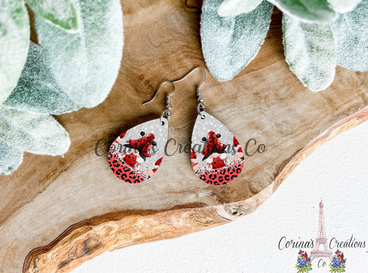 Lady Bug Gnome Sublimated Teardrop Earrings