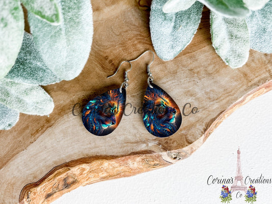 Lion Sublimated Teardrop Earrings