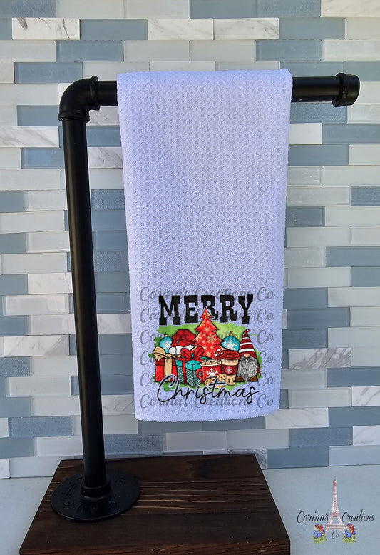 Merry Christmas Gnome Waffle Weave Towel