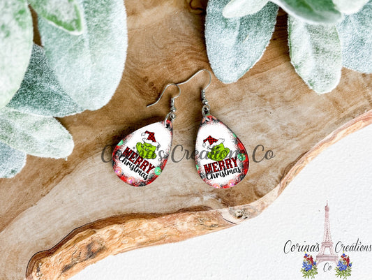 Merry Christmas Sublimated Teardrop Earrings