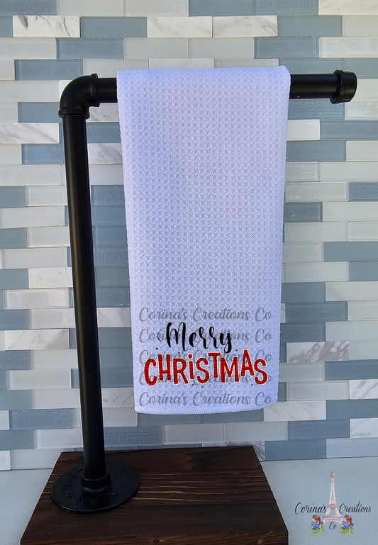 Merry Christmas Waffle Weave Towel