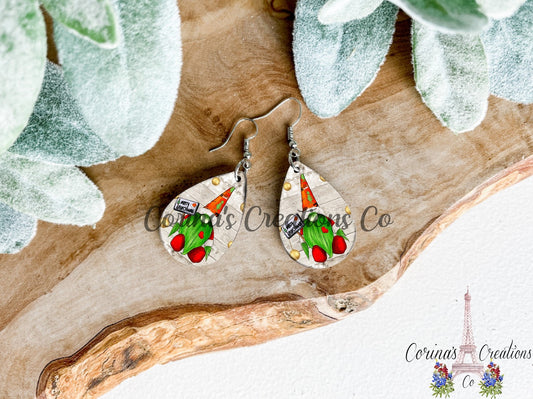 Merry Christmas Gnome Sublimated Teardrop Earrings