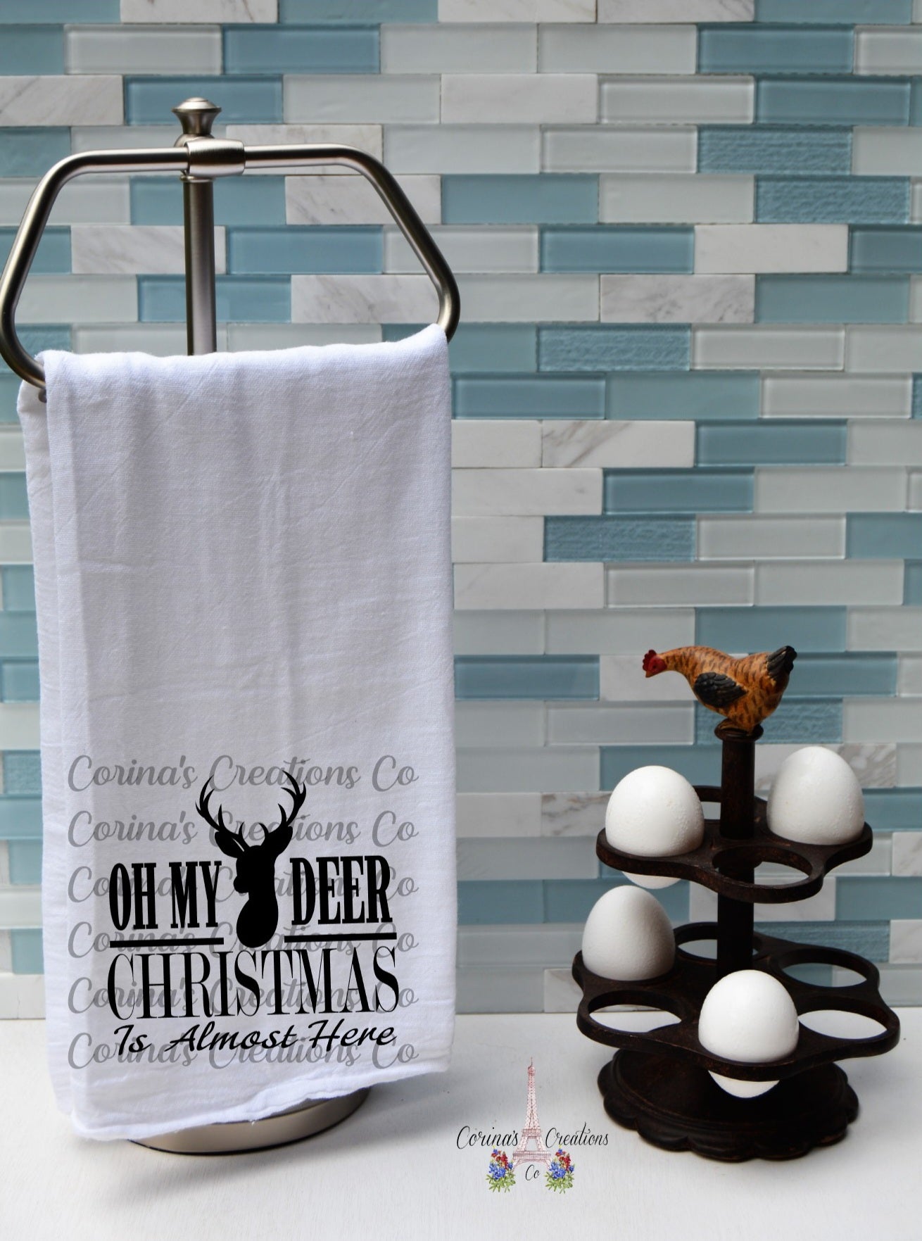 Oh Deer Christmas Is Almost Here Flour Sack/Tea Towel