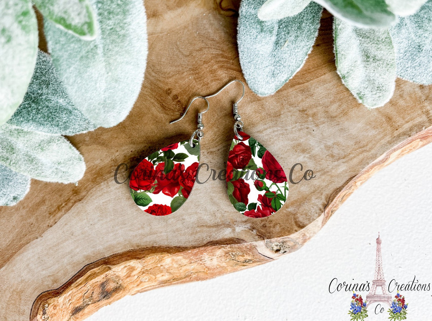 Rose Sublimated Teardrop Earrings