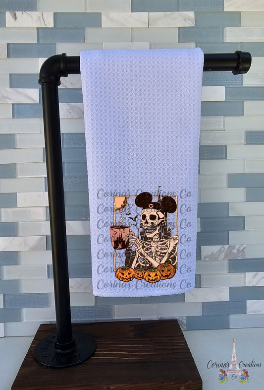 Skeleton Disney Hat with Coffee Waffle Weave Towel