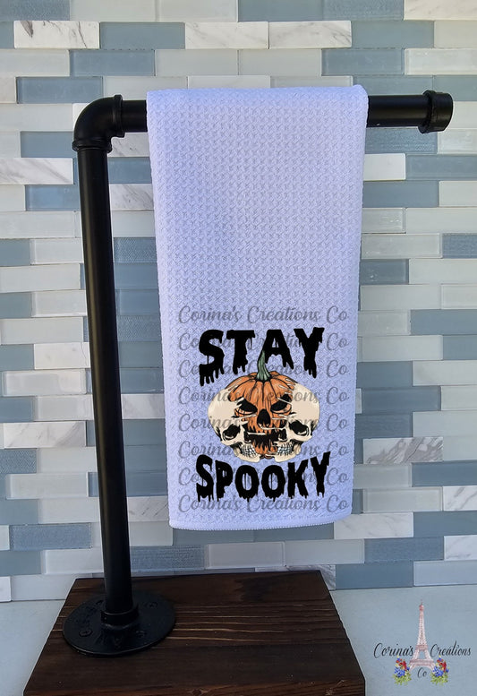 Stay Spooky Evil Pumpkin Waffle Weave Towel