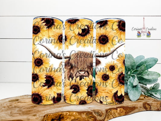 Sunflower Highland Cow 20 oz. Stainless Steel Sublimation Tumbler