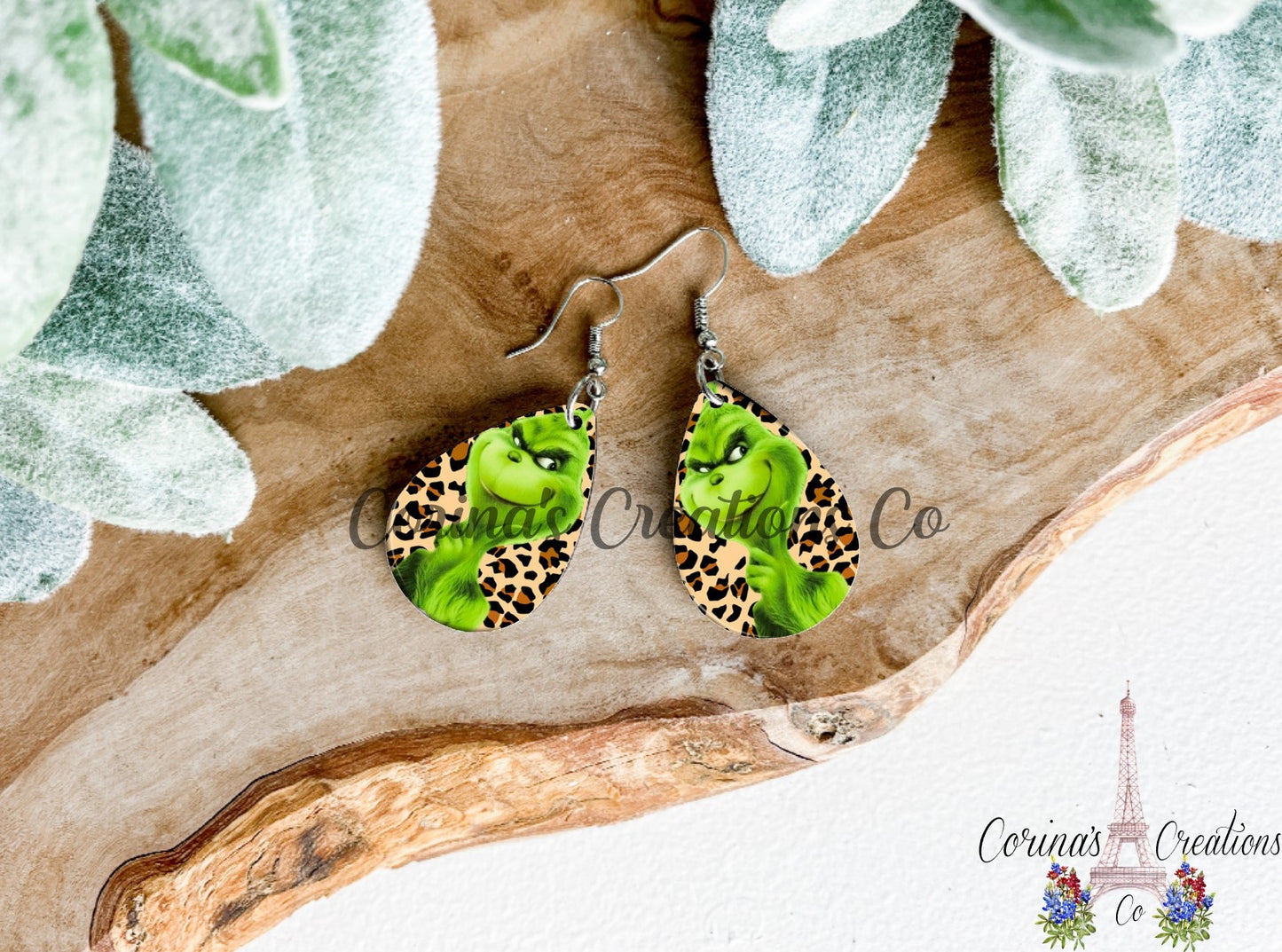 The Green One Leopard Print Sublimated Teardrop Earrings